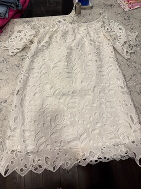 Girls White Eyelet Off-Shoulder Dress